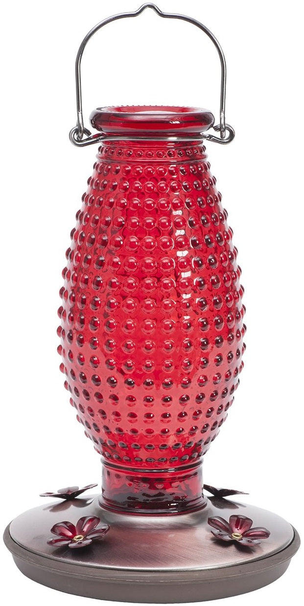 Perky-Pet 8130-2 Hobnail Vintage Glass Hummingbird Feeder, Red