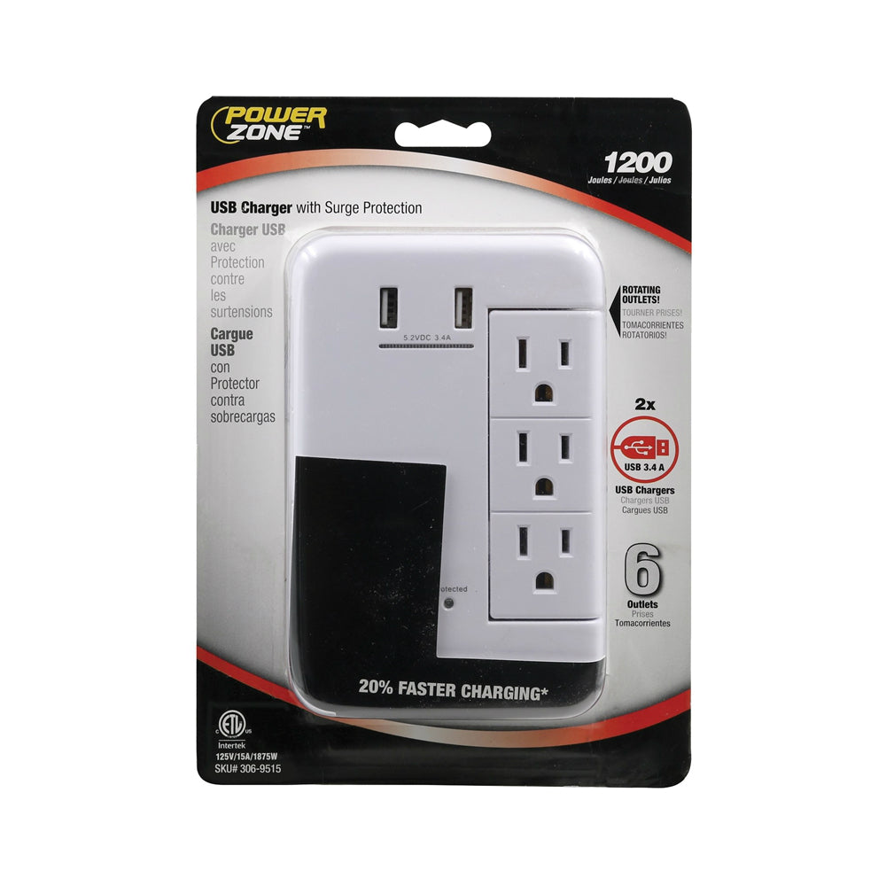 Power Zone ORRUSB346S Usb Charger, 1200 Joules