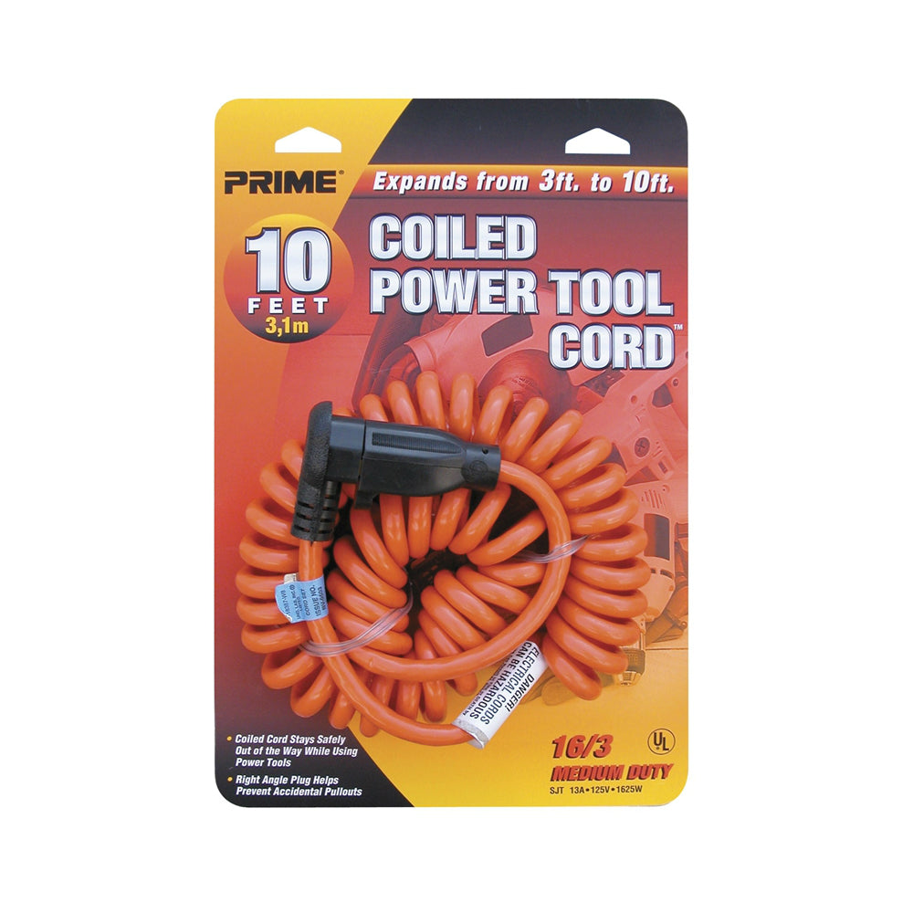 Prime AD010610 Coiled Power Tool Cord, 10'