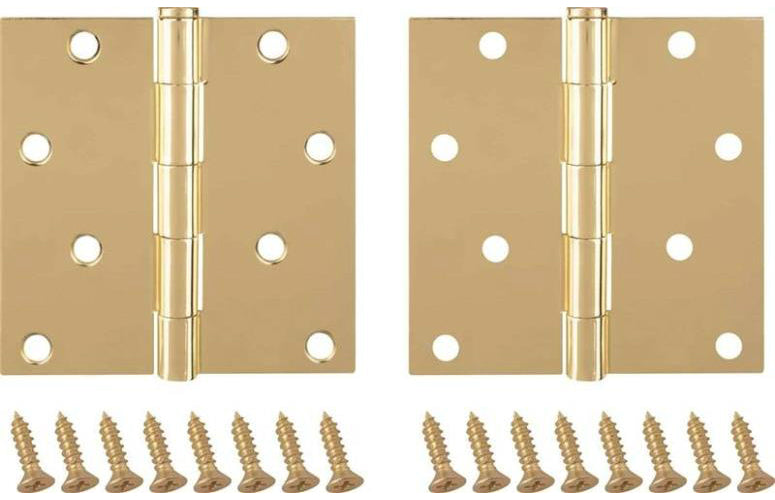 Prosource BH-502PB-PS Square Corner Residential Door Hinges, Bright Brass, 4" X 4"