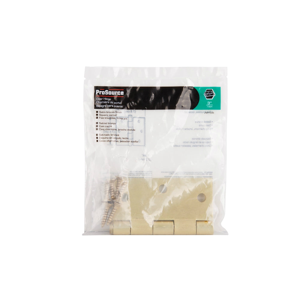 Prosource LR-707-PS Square Corner Residential Door Hinges, Satin Bronze, 3"