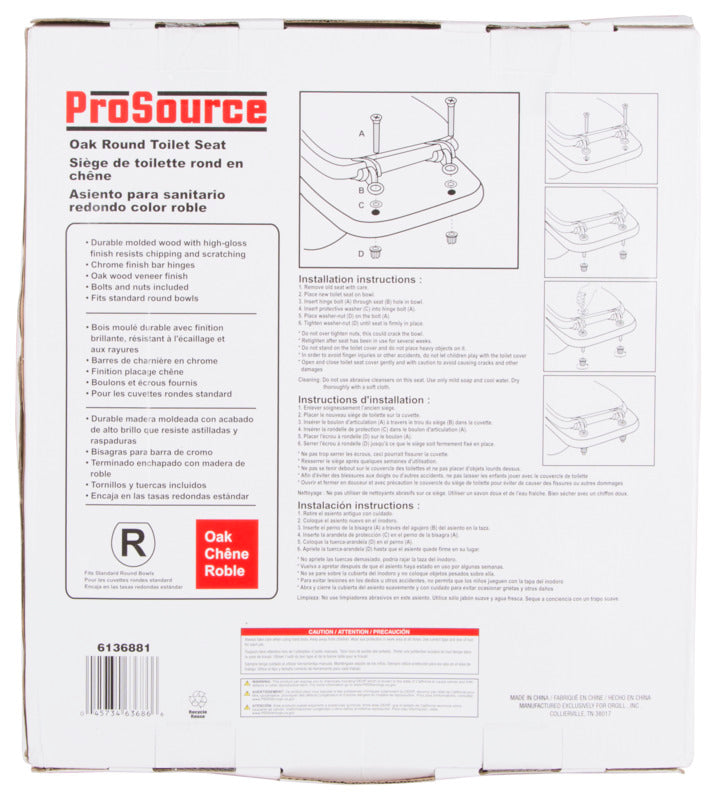ProSource T-17WO-3L-C Round Toilet Seat, Wood Color