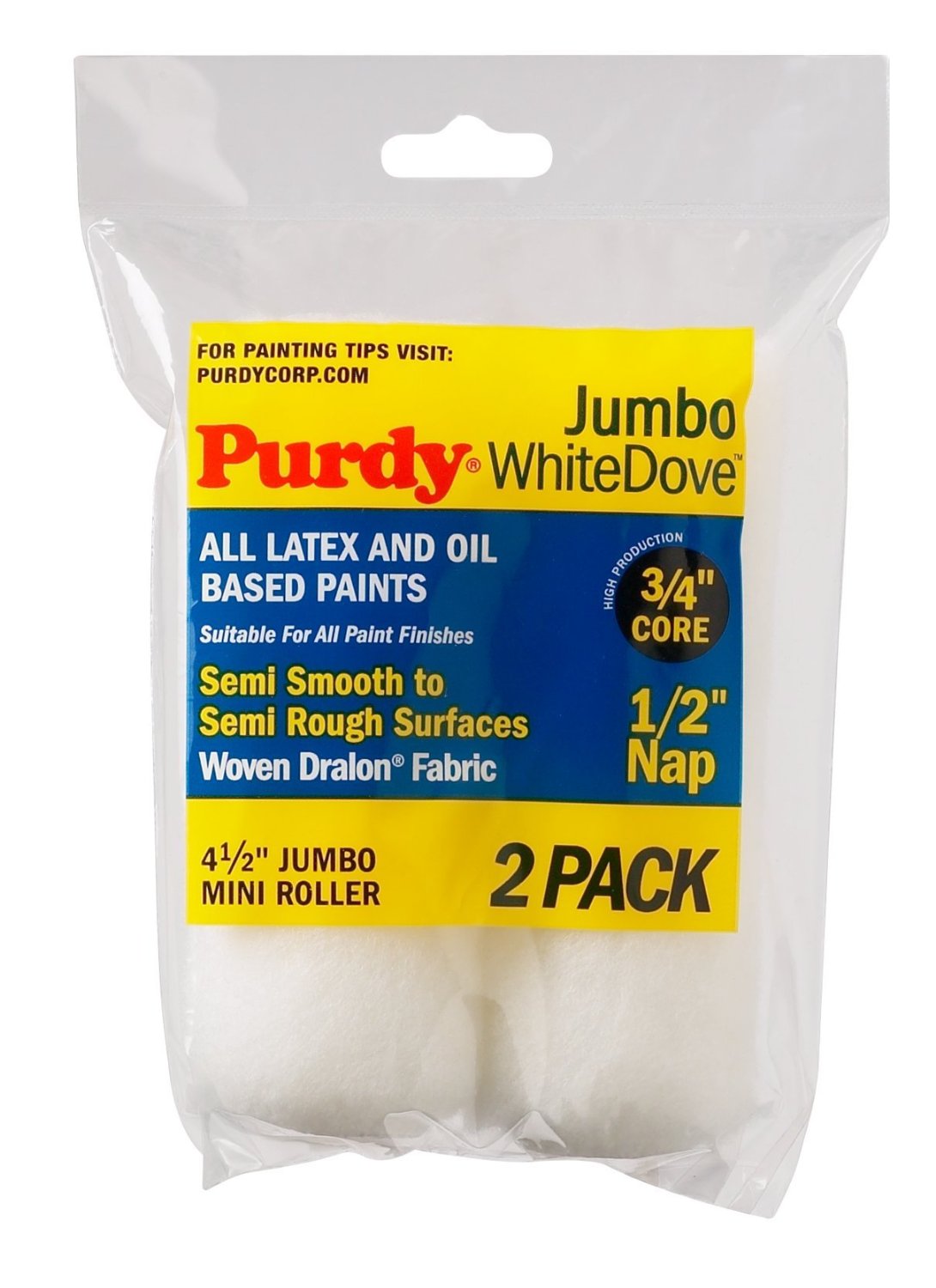 Purdy 140624013 Jumbo Mini Roller, 4-1/2"W x 1/2" nap, PK/2