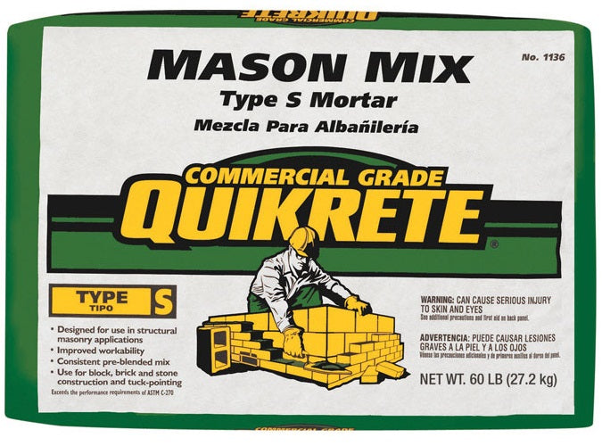 Quikrete 1136-00 Mason Mix Type S Mortar, 60 lbs