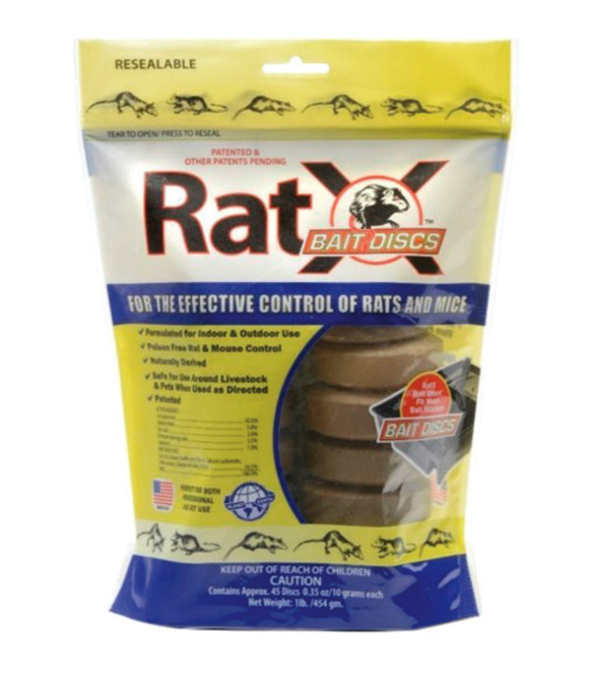 RatX 620118 Mouse & Rat Rodent Bait Disc, 1 Lbs, 45 Count