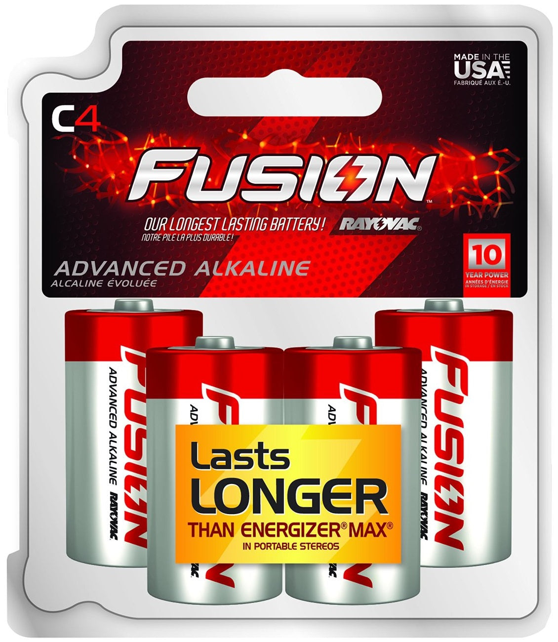 Rayovac 814-4TFUS Fusion Long-Lasting Alkaline Batteries, C, 4/Pack