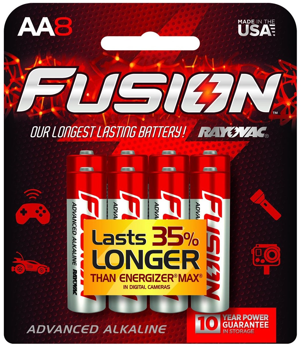 Rayovac 815-8CTFUS Fusion Long-Lasting Alkaline Batteries, AA, 8/Pack