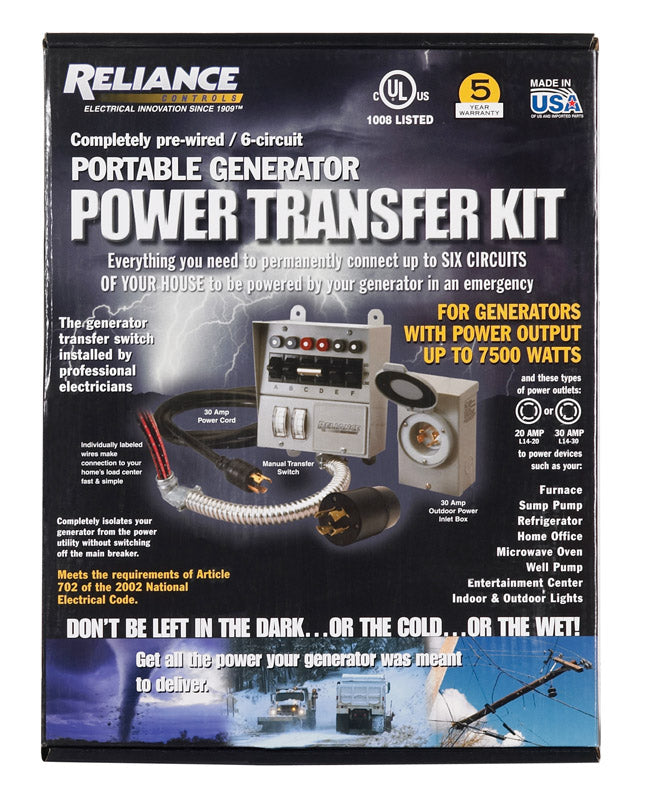Reliance Controls 306CRK Generator Power Transfer Kit, 30 Amp, 240 Volt