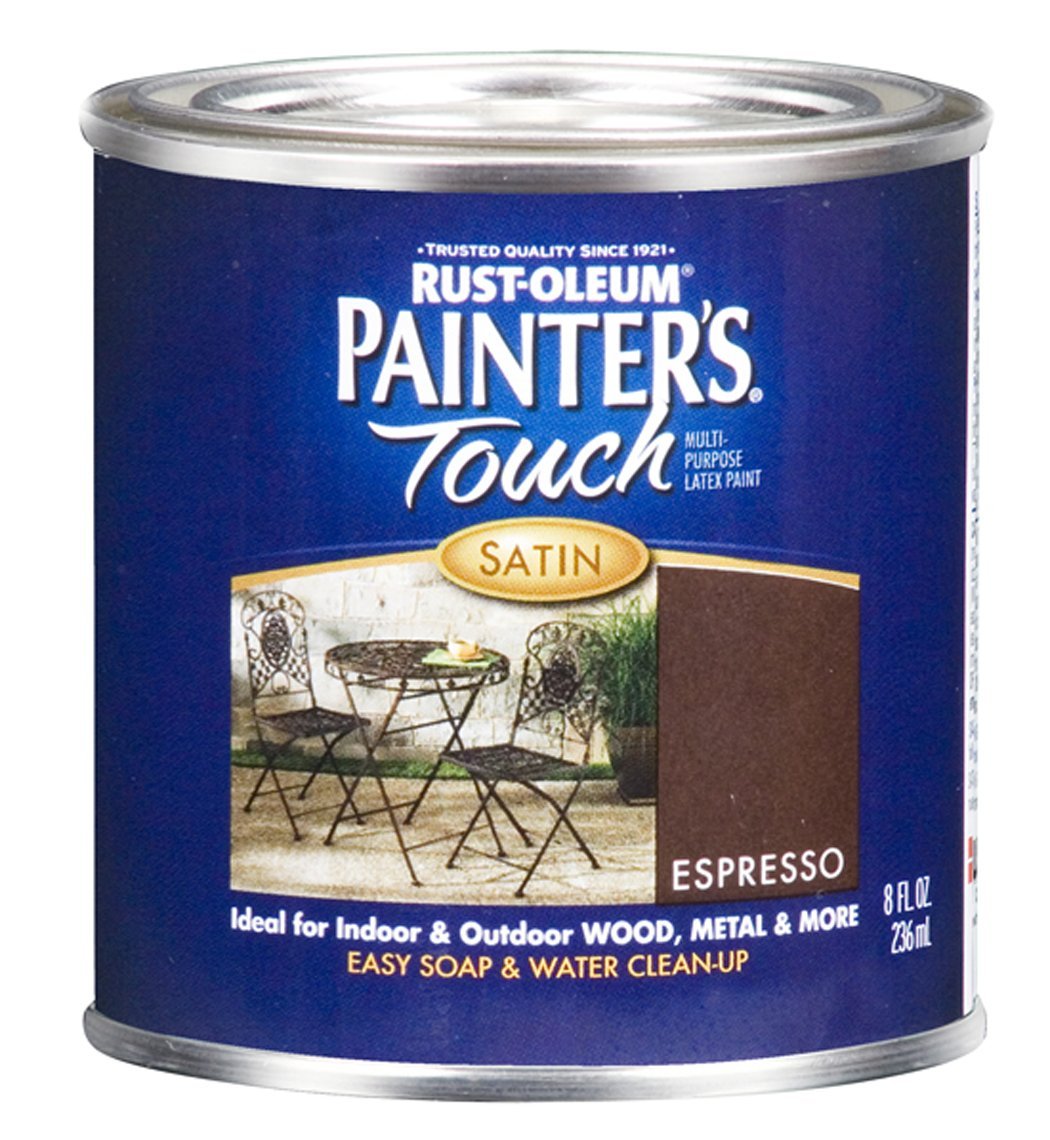 Rust-Oleum 242054 Painter's Touch Latex Paint, Satin Espresso, 1/2 Pint