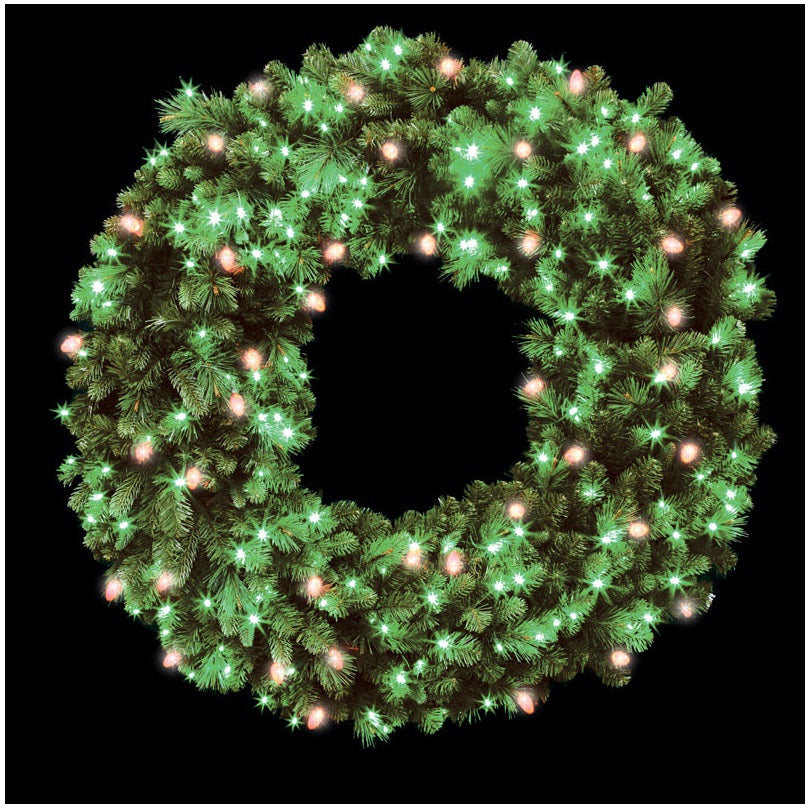 Santa's Best 4723159-CC632AC Prelit Green Christmas Wreath, PE/PVC, Green, 48"