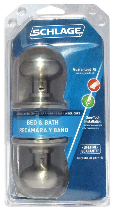 Schlage F40VGE0619 Privacy Latch, Satin Nickel, 1-3/8", 2-3/8" or 2-3/4"