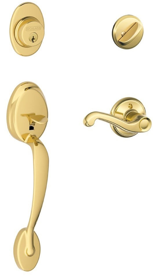 Schlage F60VPLY X FLA50 Plymouth Flair Handleset, Bright Brass