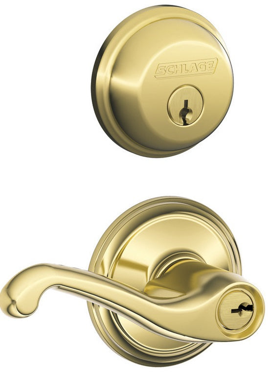 Schlage FB50NVFLA505 Lever Single Cylinder Deadbolt, Bright Brass, 2-3/8" to 2-3/4"
