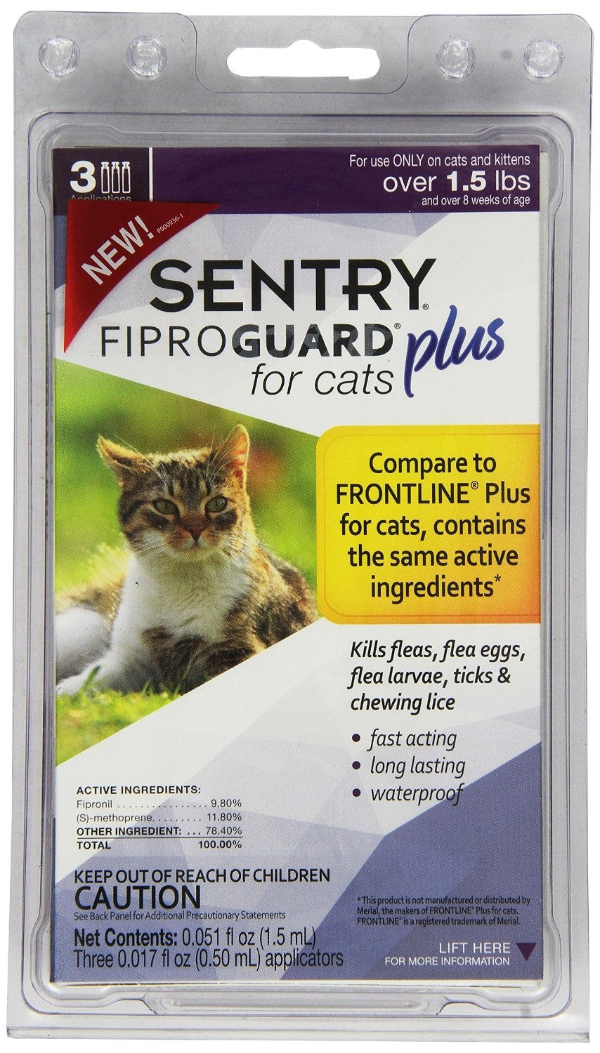 Sentry 03164 Fiproguard Plus for Cats & Kittens Topical Flea & Tick Treatment, 1.5 Lbs