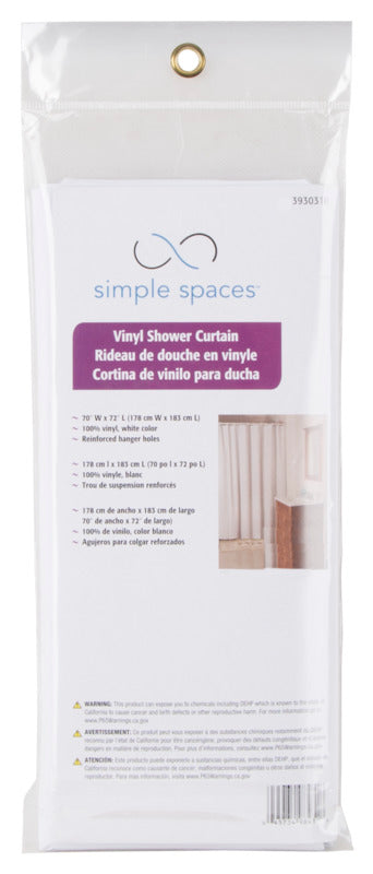 Simple Spaces SD-PCP01-W3L Vinyl Shower Liner, 70" X 72", White
