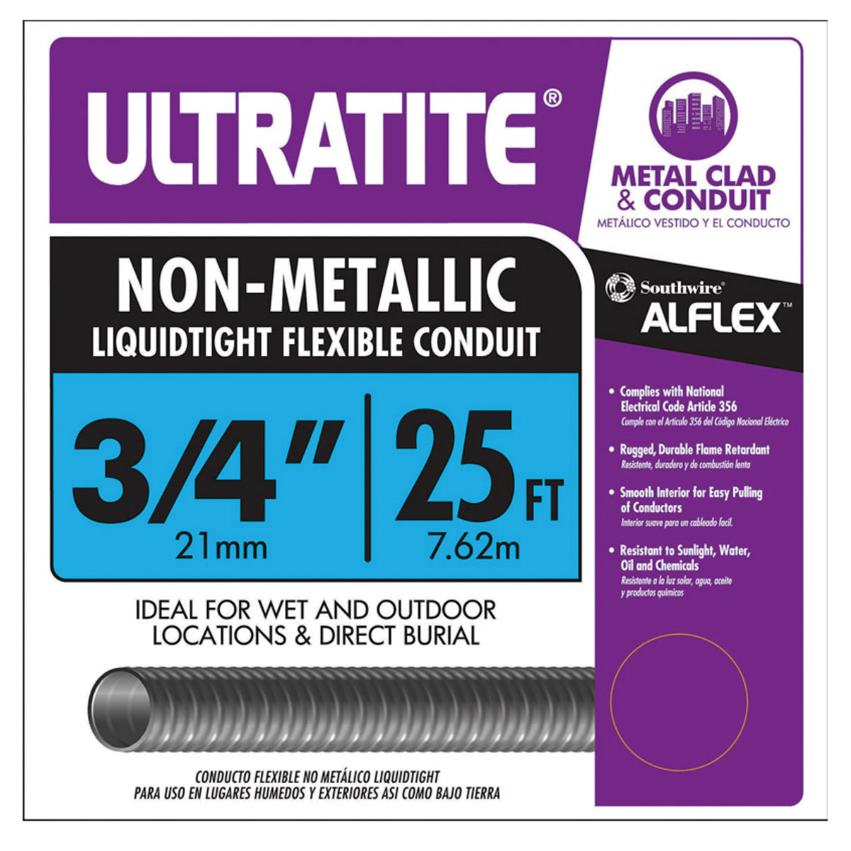 Southwire 55094321 Liquid Tight Flexible Conduit, 3/4" x 25', Gray