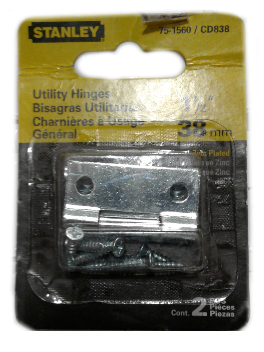 Stanley 751560 Narrow Utility Hinge, Zinc Plated, 1.5", 2/CD