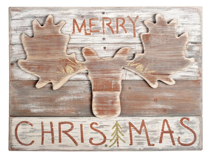 Sunset Vista 14044 Christmas Moose Sign, Wood, 20" x 15"