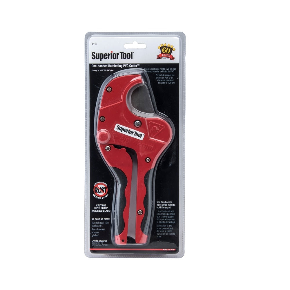 Superior Tool 37118 Ratcheting Pipe Cutter, 10 Inch, Black/Red
