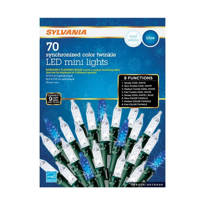 Sylvania V45170-71 Christmas LED Mini Light Set, Blue/White, 17.25' L