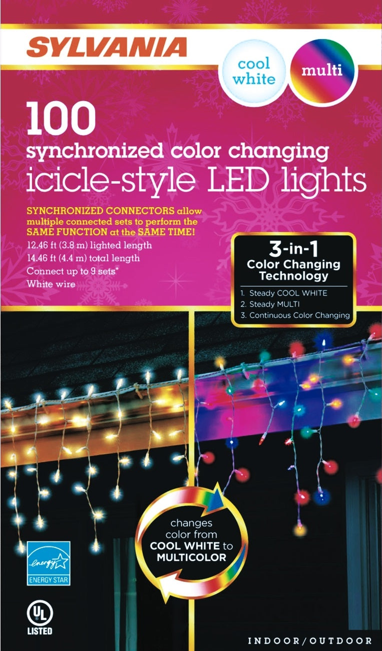 Sylvania V47597-71 LED Icicle Color Changing Light Set, 12.46', 100 Lights