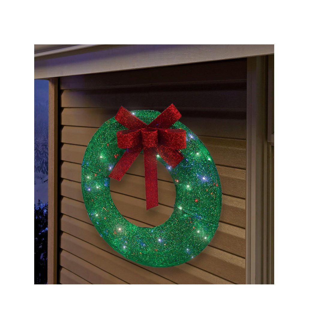 Sylvania V54352-71 Illuminet LED Yard Art Christmas Wreath, Mesh, Green, 28" H