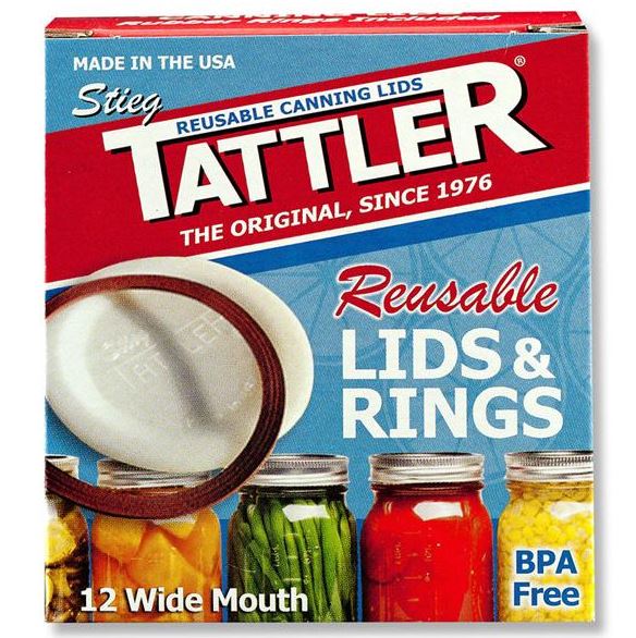 Tattler 1020 Wide Mouth Canning Lids With Rubber Rings, Count of 12