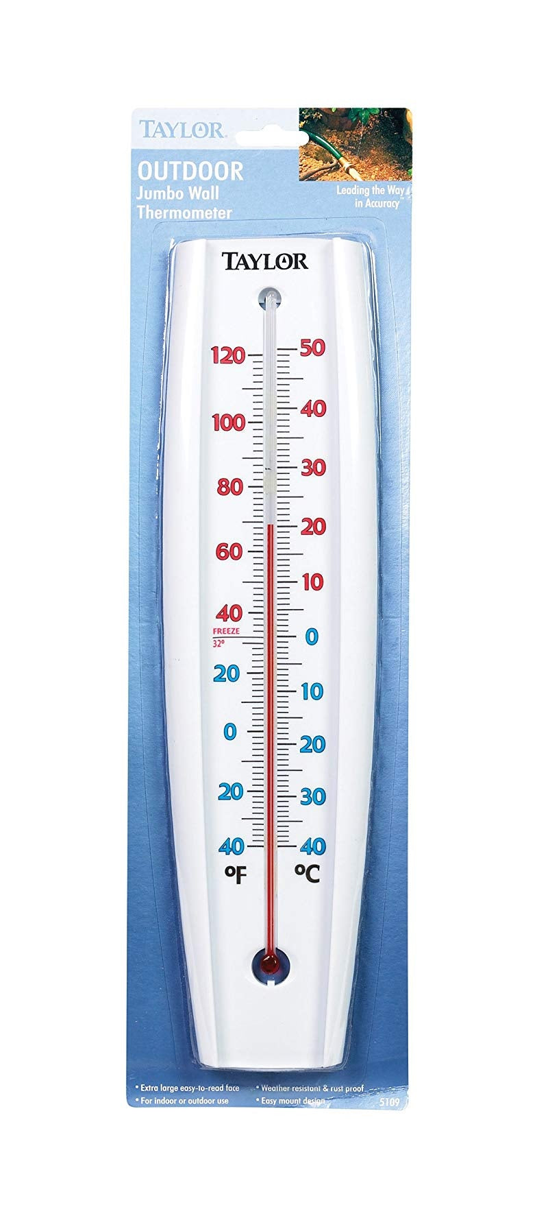 Taylor 5109 Outdoor Jumbo Wall Thermometer, -40 To 120 Degree F, White