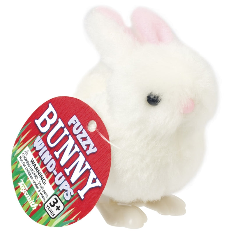 Toysmith 2030 Fuzzy Bunny Wind Up Rabbit, Cotton/Polyester, White/Pink