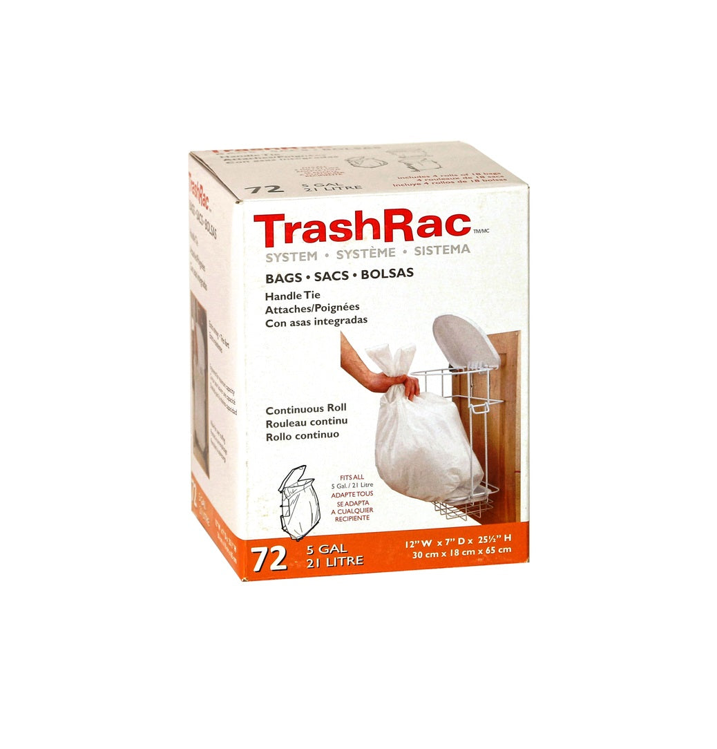 Trashrac 87072 Trash Bags, 5 Gallon Capacity, White