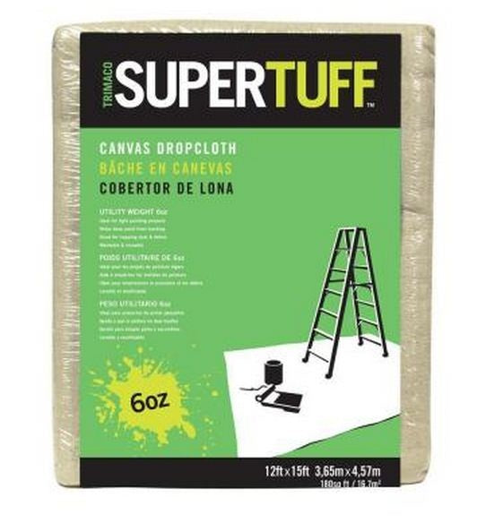 Trimaco 56703 Supertuff Light Weight Canvas Drop Cloths, 12' x 15'