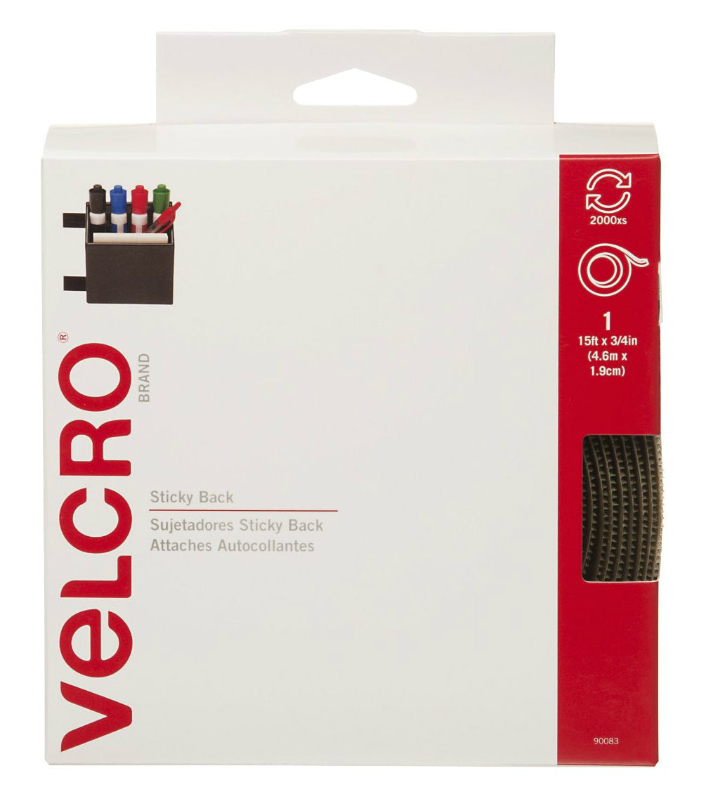 Velcro 90083 Sticky Back Hook And Loop Fastener Roll With Built-In Dispenser, 15' L x 3/4" W