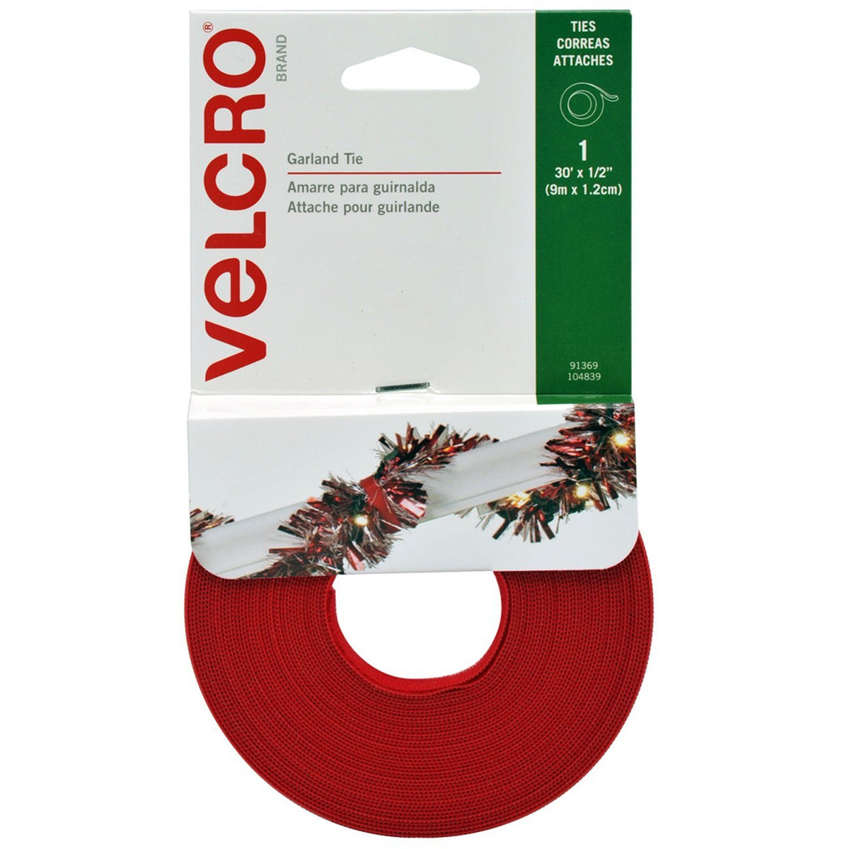 Velcro 91369ACS Holiday Garland Ties, Red, 30' x 1/2"