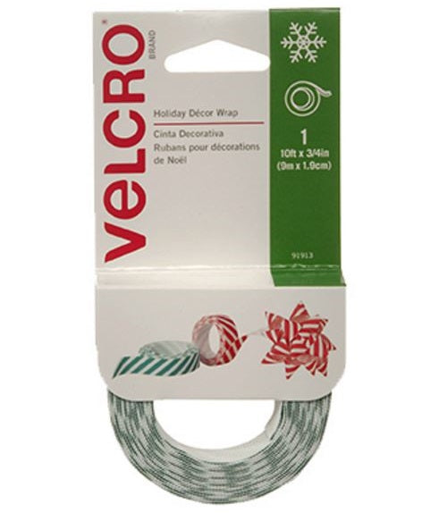 Velcro 91913ACS Holiday Wrap Stripes Roll, 10' x 3/4", Green