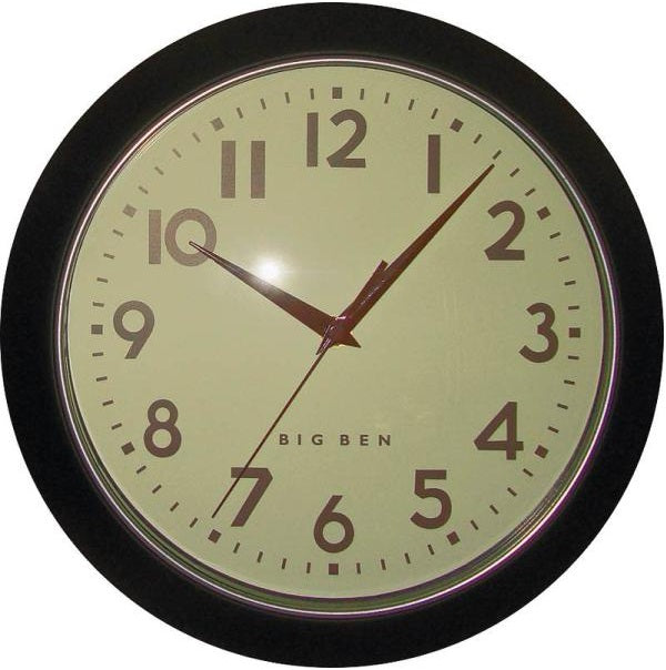 Westclox 32041AB Black Round Quartz Movement Glass Wall Clock, 12"
