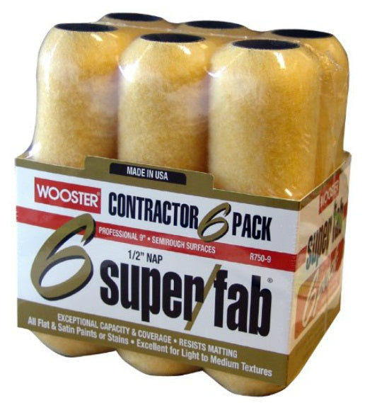 Wooster R750-9 Super/Fab Semi-Rough Roller Cover, 9" x 1/2", 6/Pack