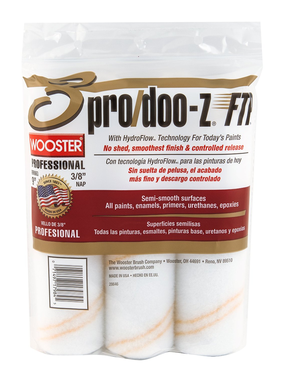Wooster RR663-9 Pro/Doo-Z FTP Roller Cover, 9", Package Of 3