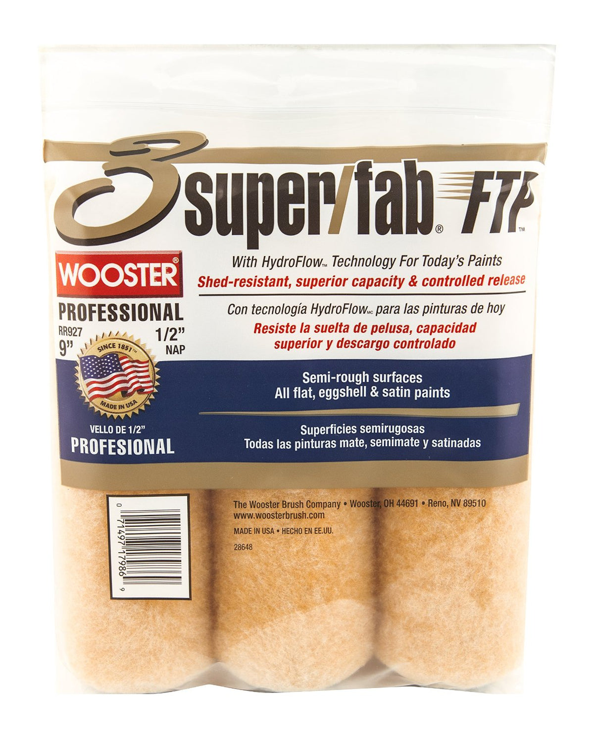 Wooster RR927-9 Super Fab FTP Roller Cover, 9" x 1/2"